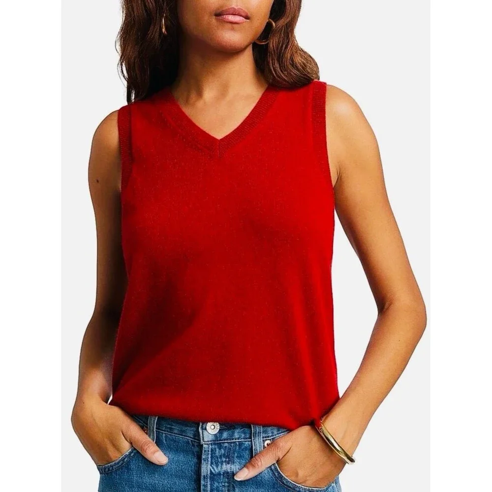 Reformation Reese Red Cashmere Blend V Neck Tank XS EUC